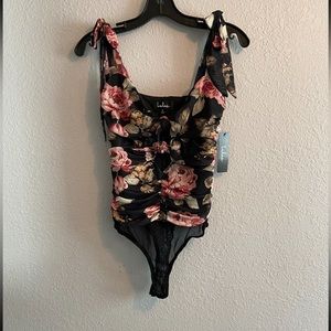 Lulus floral ruched mesh bodysuit